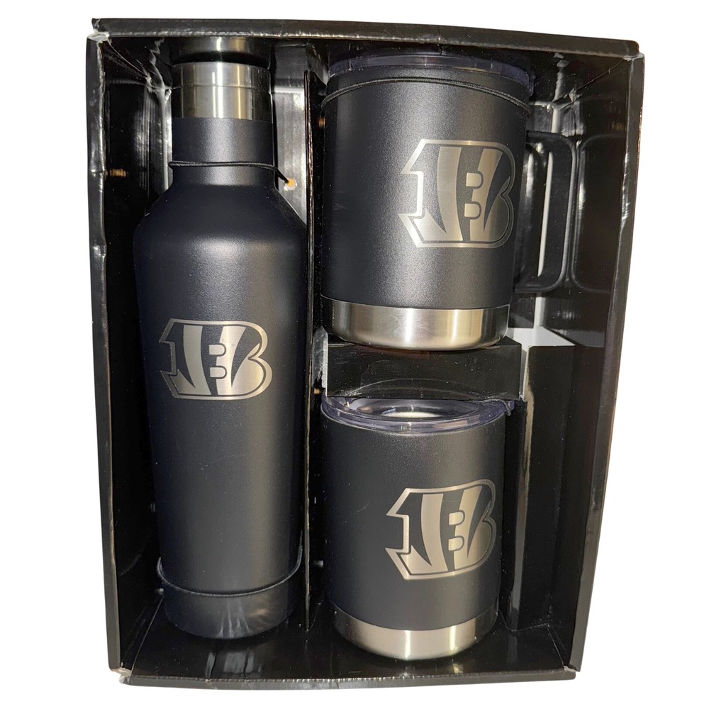 Bengals NFL Bottle + 2 Lowball‎ Glass Set (17oz/12oz) New In Box